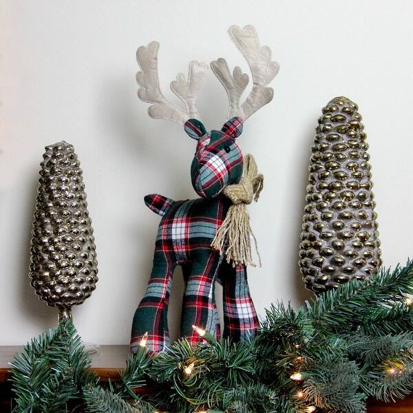 Shop 16 75 Green And Red Plaid Standing Reindeer Table Top