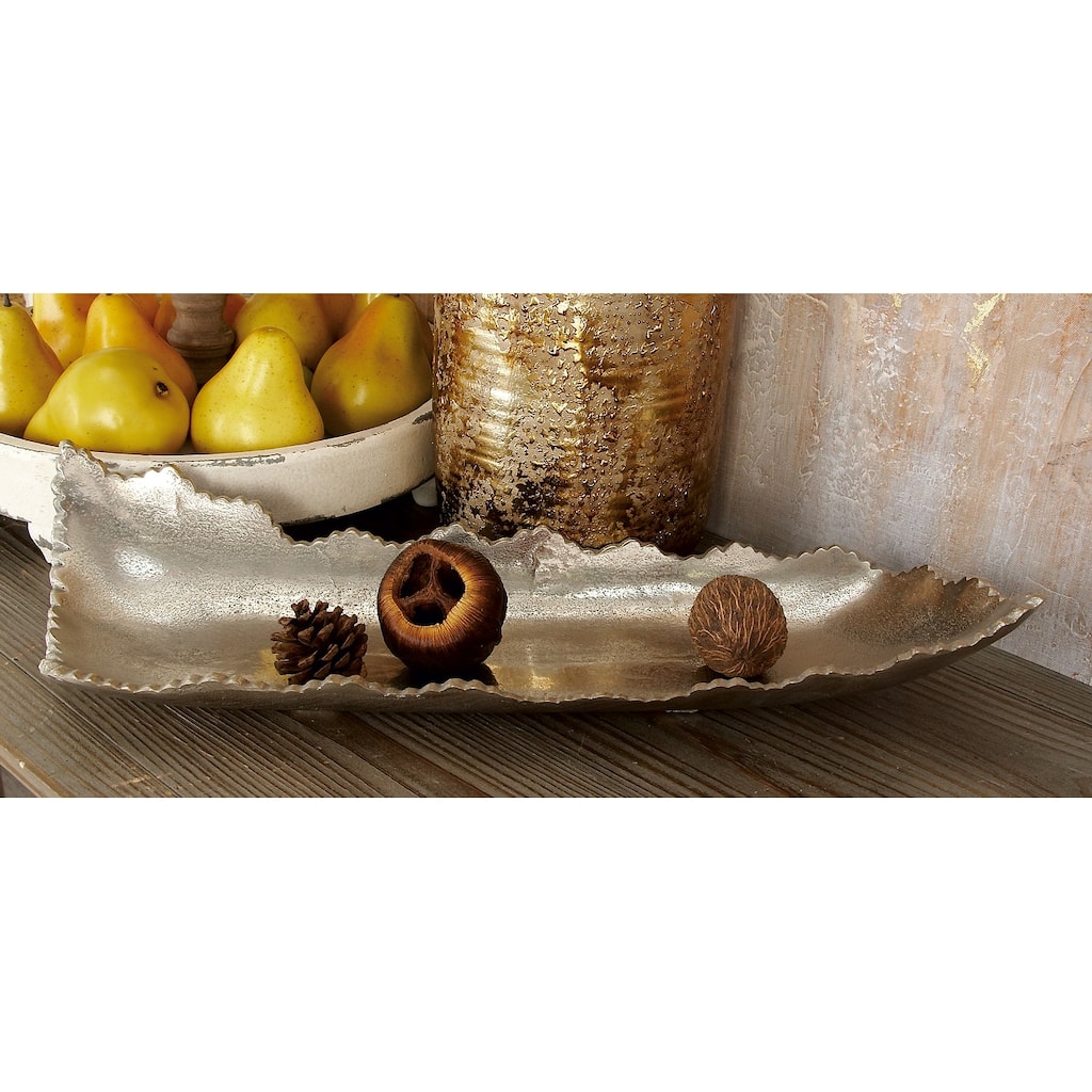 Silver Aluminum Metal Live Edge Living Room Decor Tray - 19 X 7 X 4