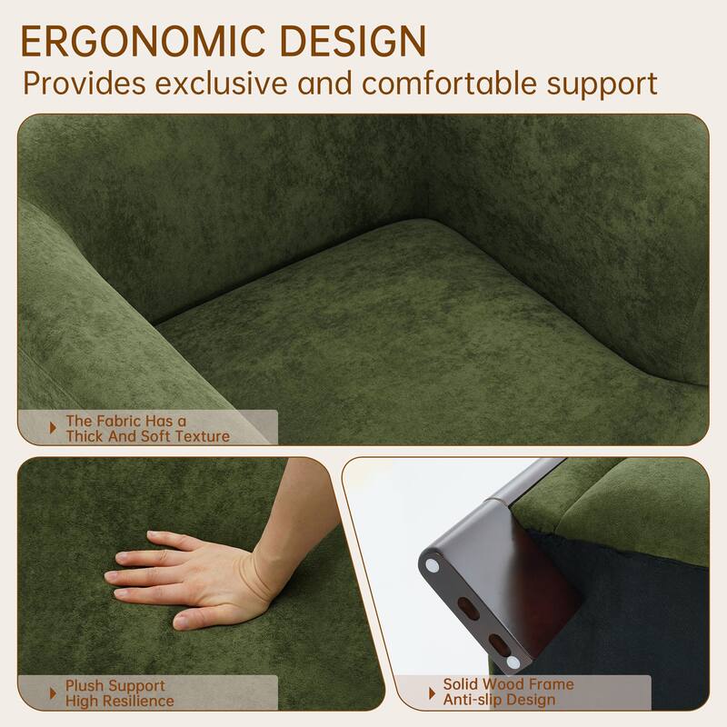 Mid-Century Tuxedo Arm Roomy Barrel Chair Oversized Loveseat Sofa