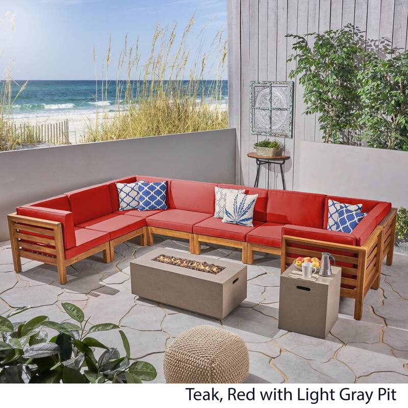 Oana Outdoor U-shaped 8-seat Acacia Sectional Sofa Set w/ Fire Pit by Christopher Knight Home