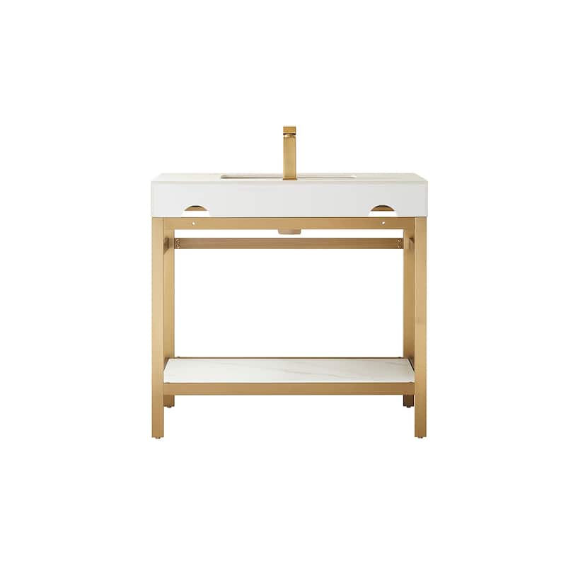 Funes 36" Single Vanity, Metal Support with Stone Top without Mirror - 36''x22''