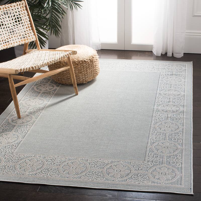 SAFAVIEH Bermuda Washable Aliete Indoor/ Outdoor Waterproof Rug - 4' x 6' - Light Blue/Ivory