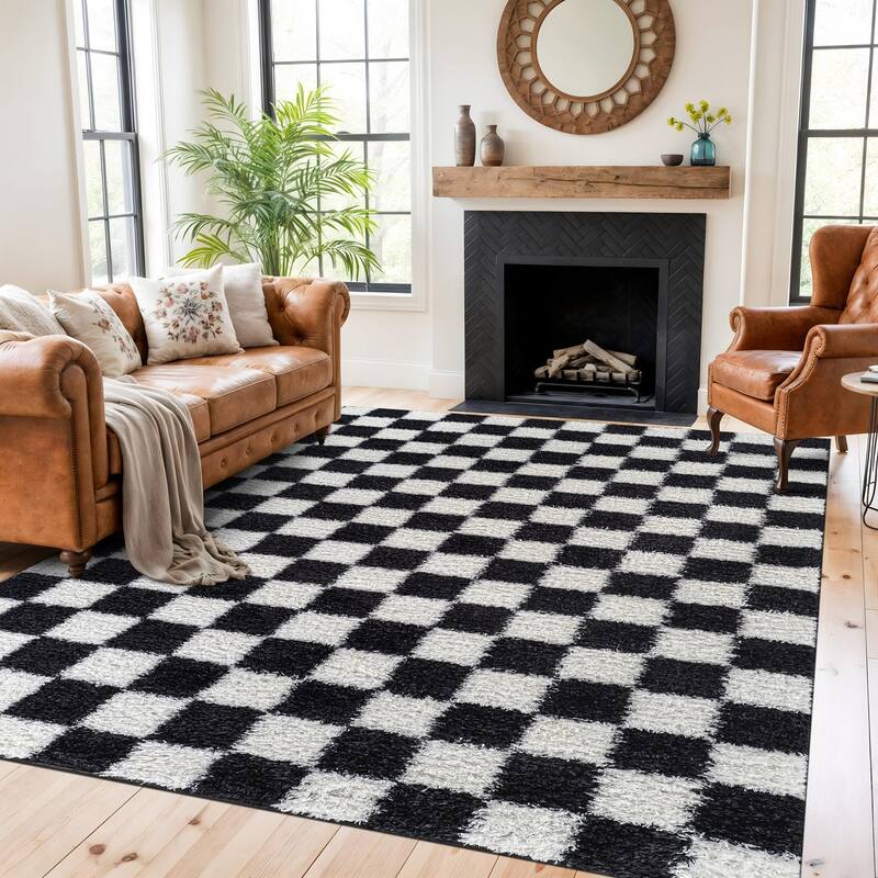 Block Shag Rug - Great for Living Room, Bedroom, or Entryway - Medium Pile, Easy to Clean - Anthracite Dark Gray - Anthracite - 7' 10" x 10'