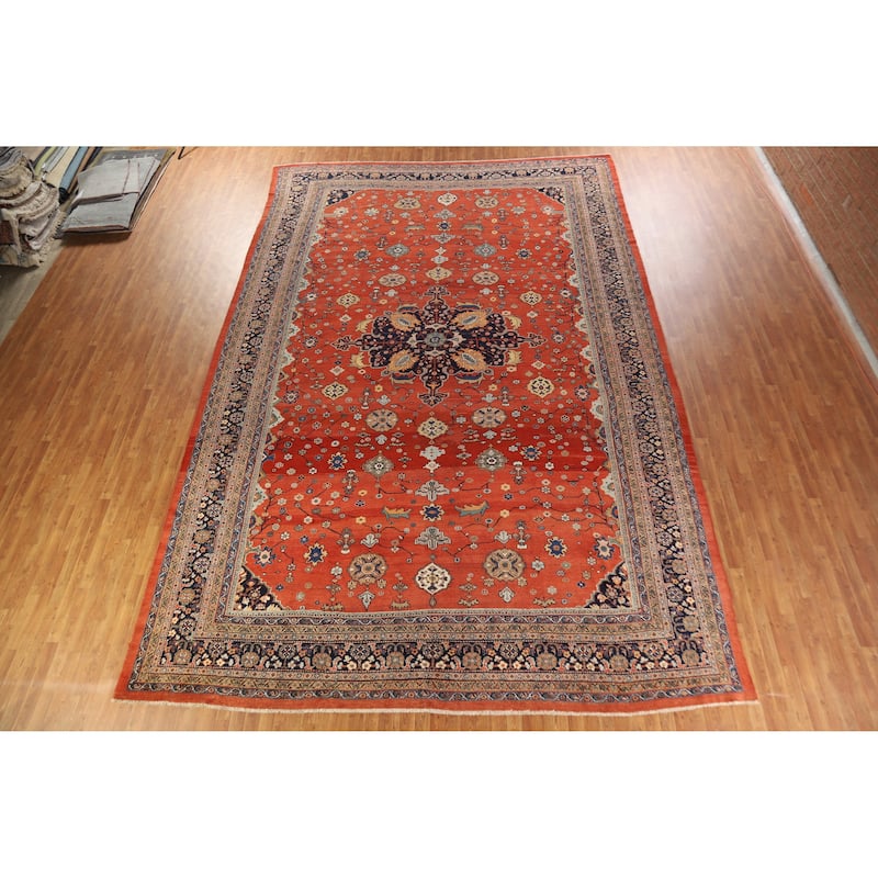 Hand Knotted Oriental 100% Wool Carpet Traditional Medallion Oranges & Rust Sultanabad Area Rug - 18' 0'' X 12' 0''