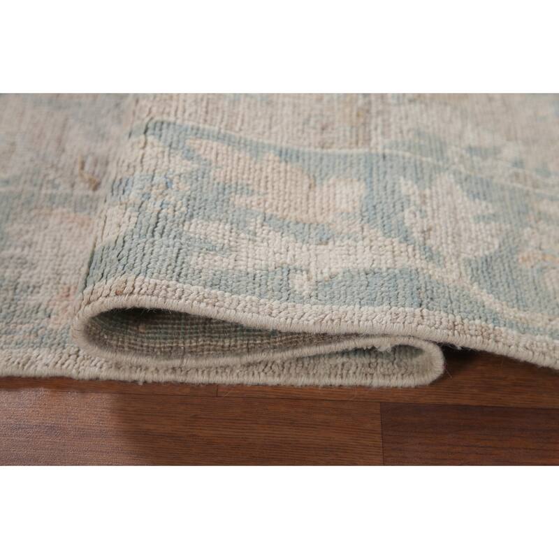 Hand Knotted Oriental 100% Wool Carpet Transitional All-Over Beige & Ivories Oushak Runner Rug - 7' 11'' X 3' 3''