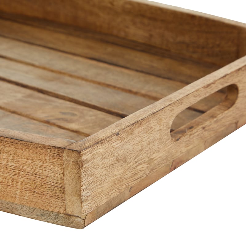 Mango Wood Tray with Slot Handles - Set of 3 Brown - Roche River Decor - 14"W x 20"L x 2"H