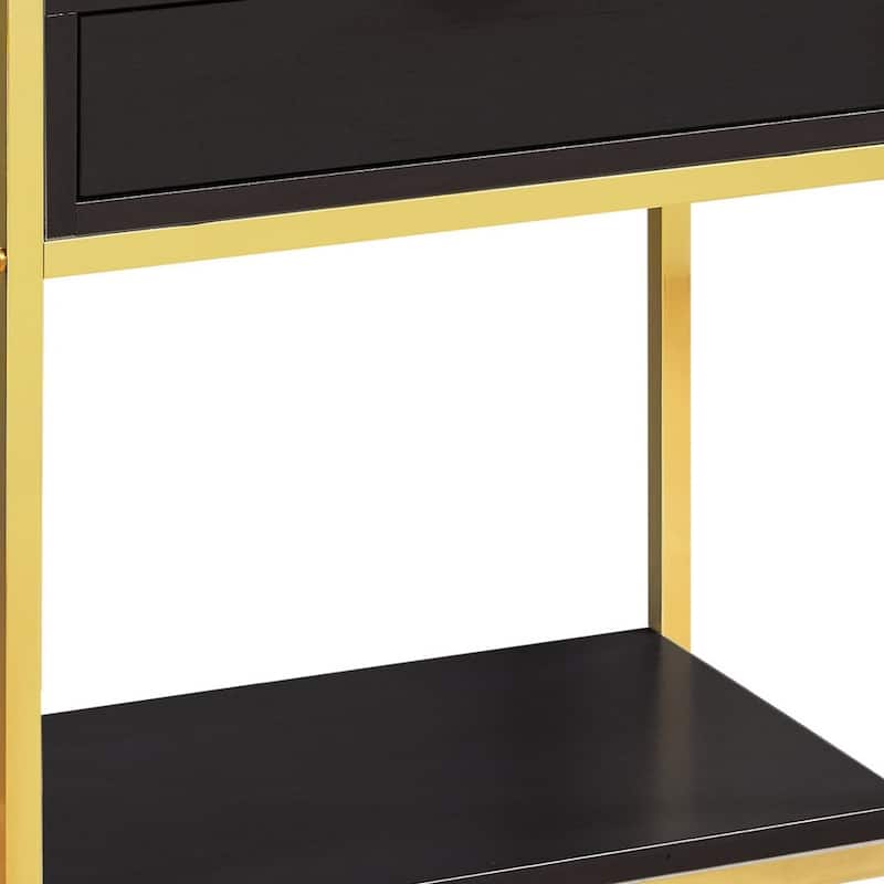 Modern 24" Bedside Table with Drawer and Shelf Rectangular Wood Top and Metal Frame Accent Table - 19.5”L x 12.75”W x 23.75”H