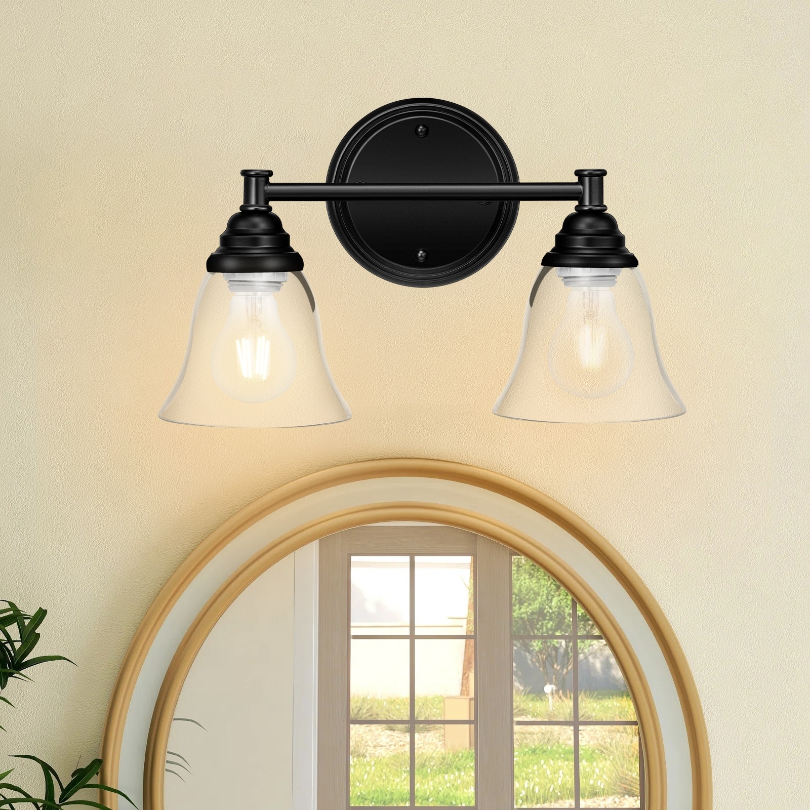 2 Light Farmhouse Bathroom Vanity Wall Lights Black