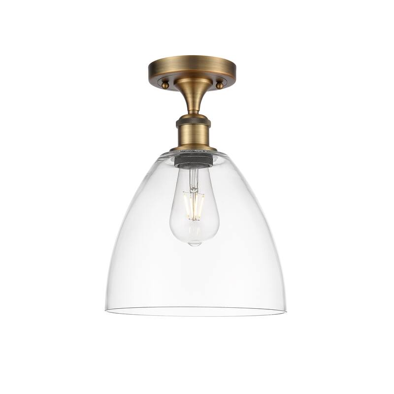 Innovations Lighting Bristol Glass - 1 Light 9" Semi-Flush Mount - Clear/Brushed Brass