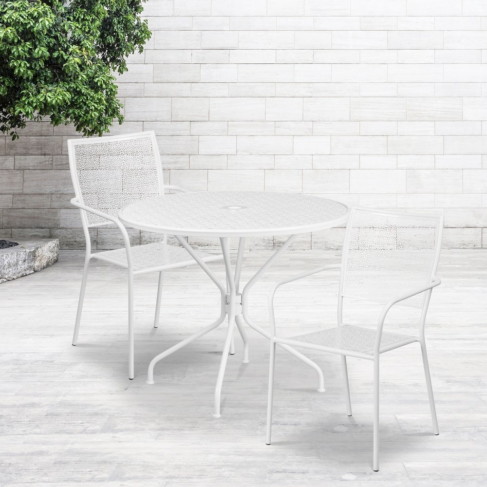 35-inch Round Steel 3-piece Patio Table Set with Square Back Chairs