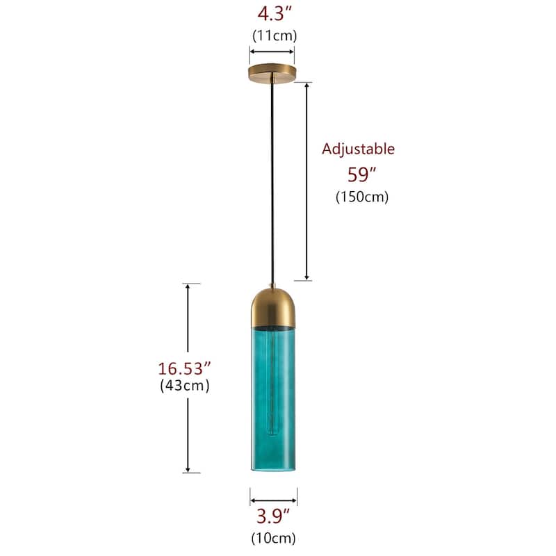 1-Light Green Cylinder Glass Pendant Lighting - 3.9"D×4.3"W×75.5"H(Adjustable)