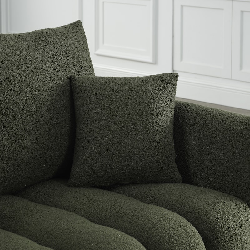 82" Green Wood 3-Seater Sofa with 3 Pillows and 3 Cushions