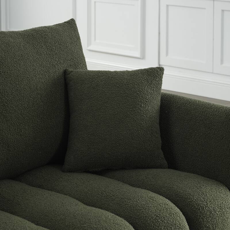 Elegant Teddy Fabric Sofa, Comfortable 3-Seater Couch with Plush Pillows and Chaise