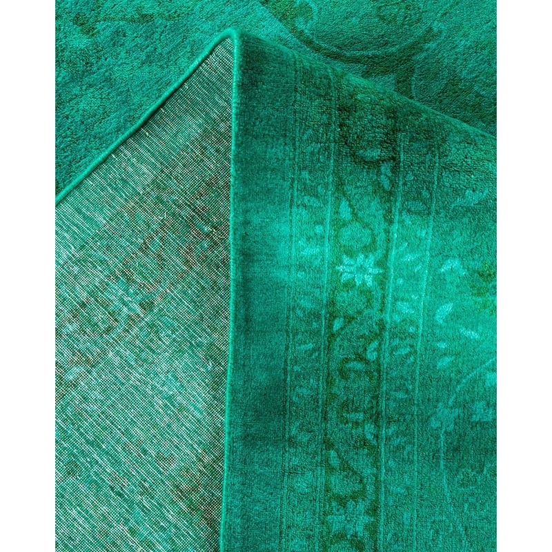 Overton Hand Knotted Wool Vintage Inspired Modern Contemporary Overdyed Green Area Rug - 10' 2" x 13' 4"