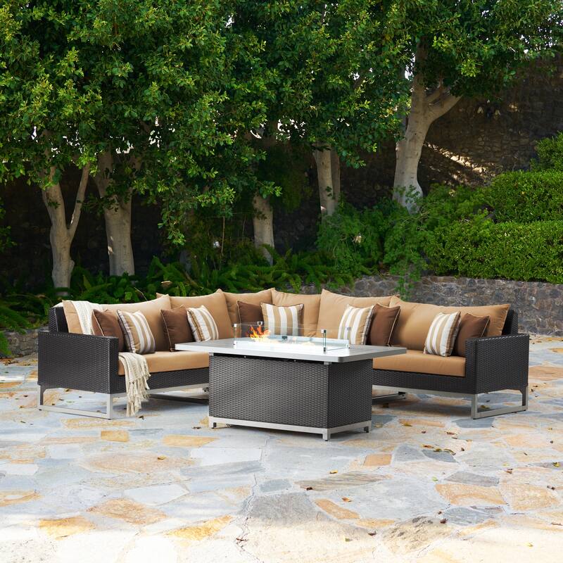 Milo Espresso 6 Piece Sunbrella Outdoor Patio Fire Sectional