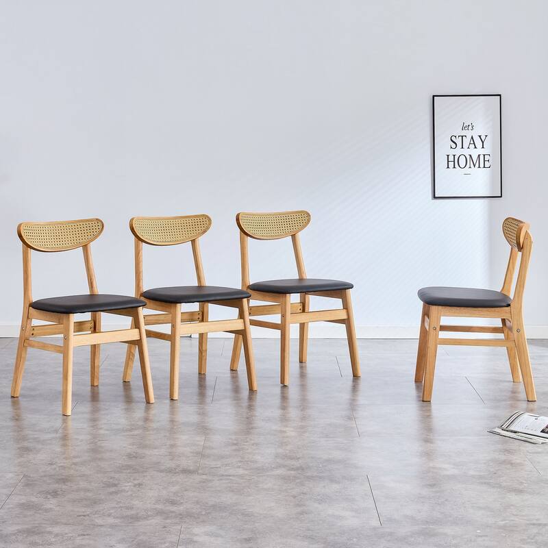 Set of 4 Upholstered PU-Leather Dining Chairs