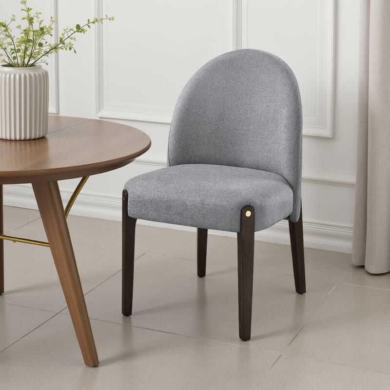 Jeh Side Dining Chair Set of 2, Gray Chenille, Espresso Brown Wood