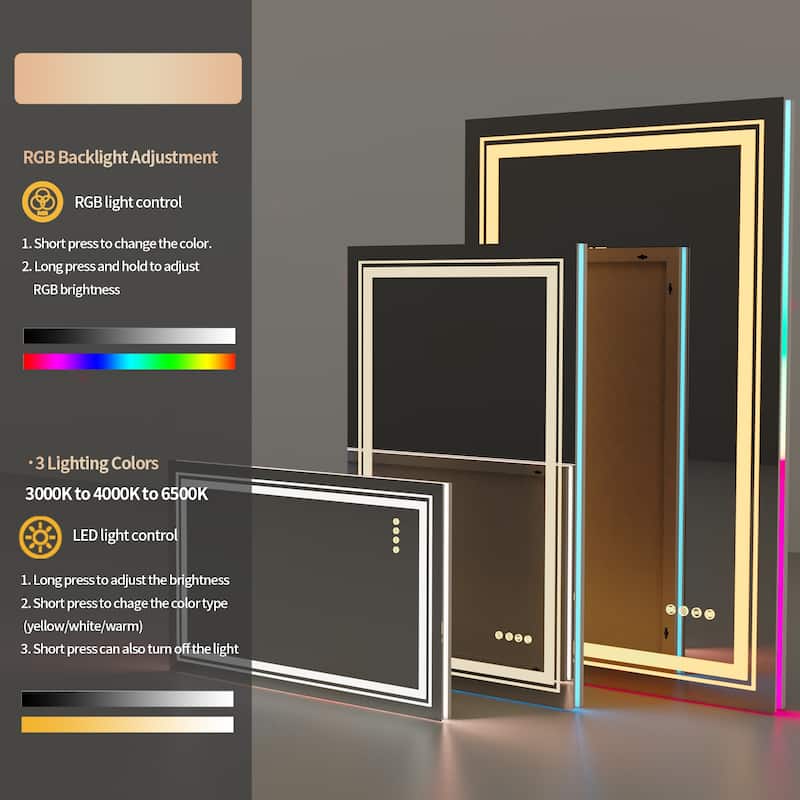 LED Wall Bathroom Mirror with Dimmer and RGB Backlit