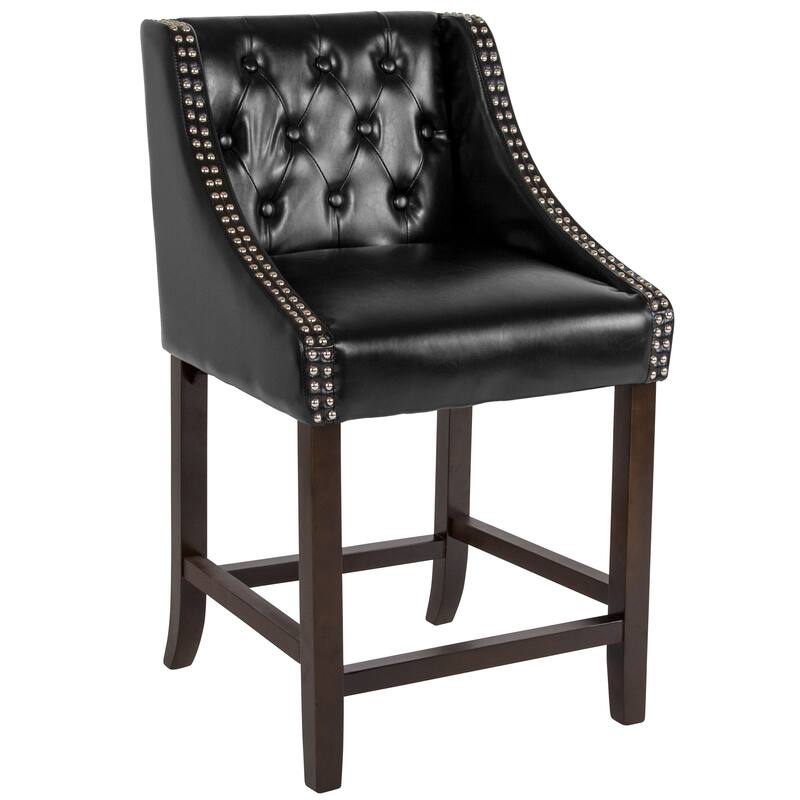 Transitional Tufted Upholstered/Walnut Finish Counter Stool (Set of 2)