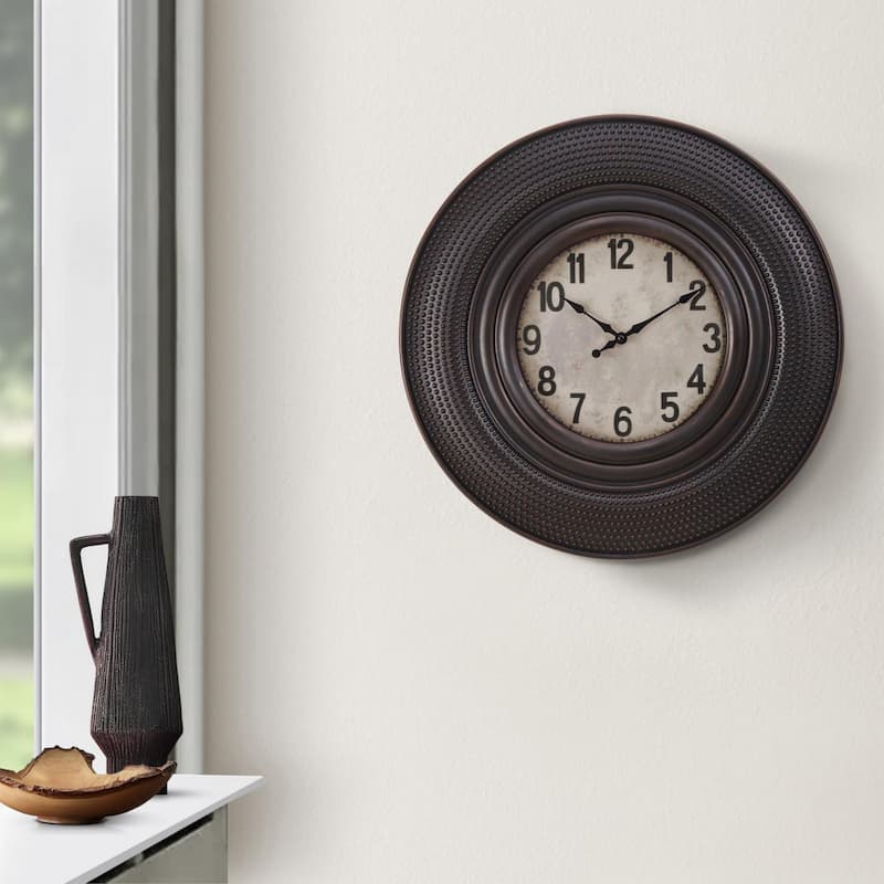 20" Round Wall Clock - Antique Brown