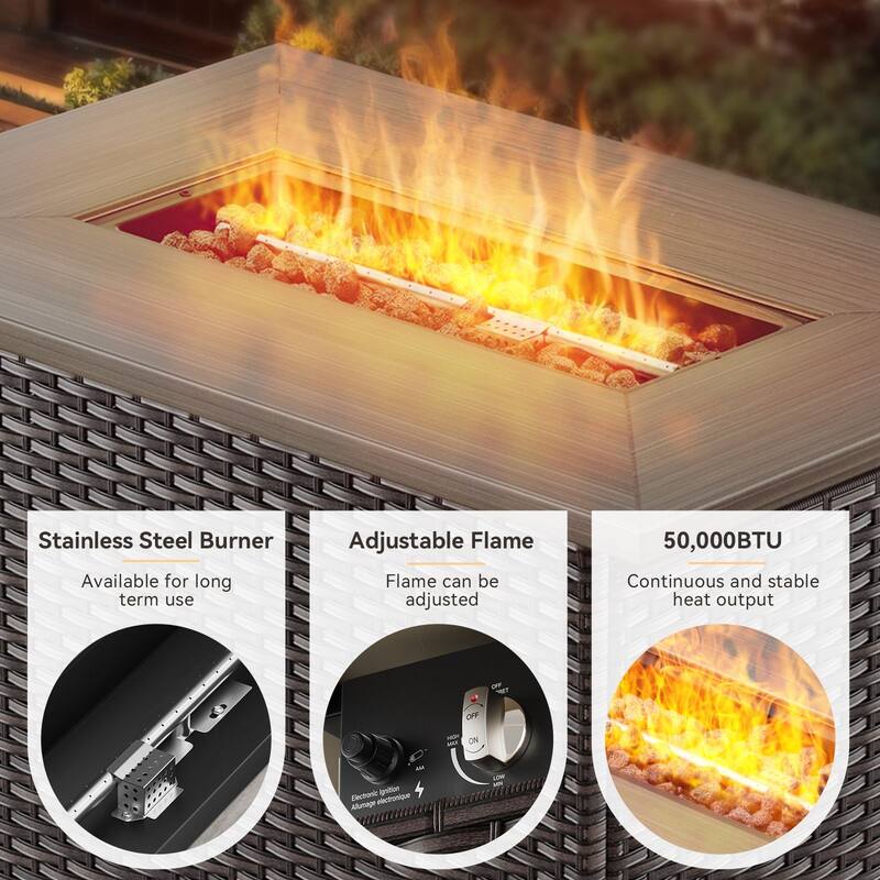 Gymojoy 7 Piece Wicker Outdoor Patio U-shaped feet Conversation Set Group , Include Fire Pit Table