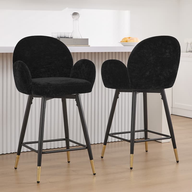 Upholstered Swivel Counter Stools with Arms Set of 2 - 38.6"H * 22.83"W * 22.83"D