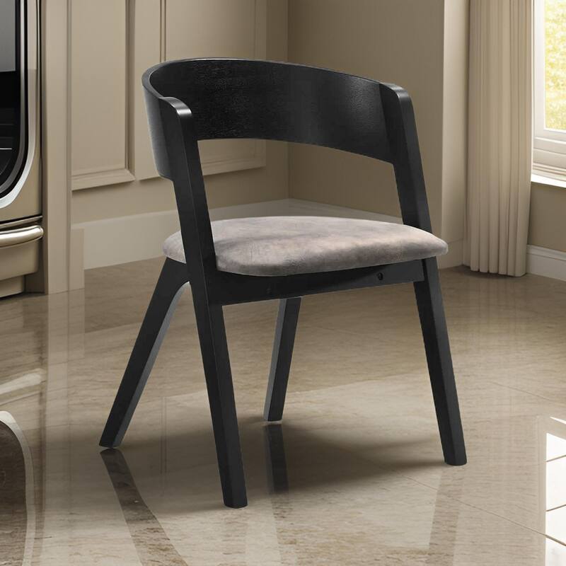 Mid Century Modern Round Back Wood Dining Chair, Set of 2, Black and Brown