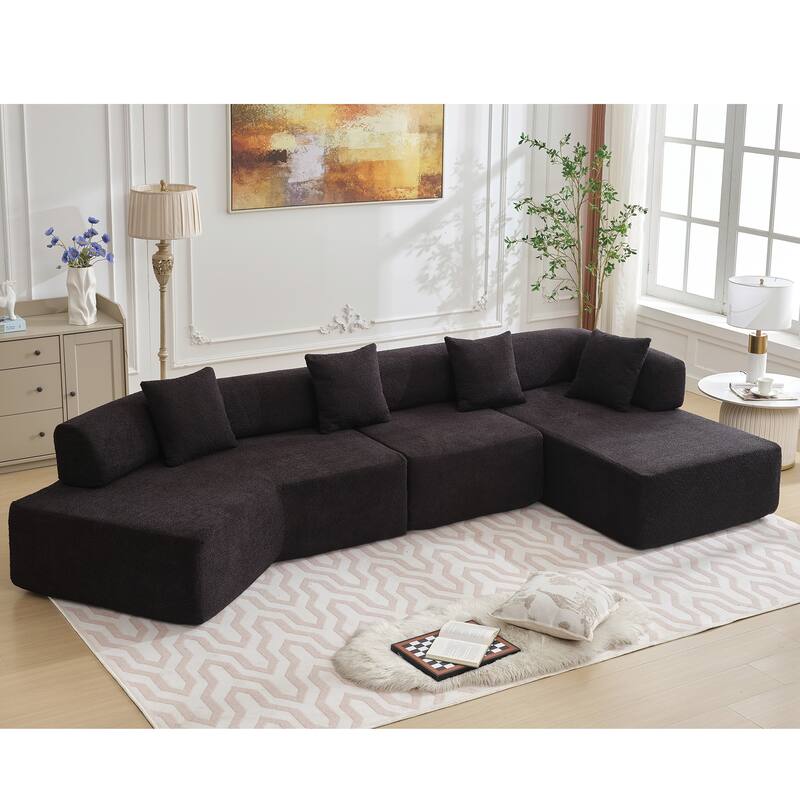 140" L-Shape Boucle Modular Sectional Sofa with Chaise and 4 Pillows - Black