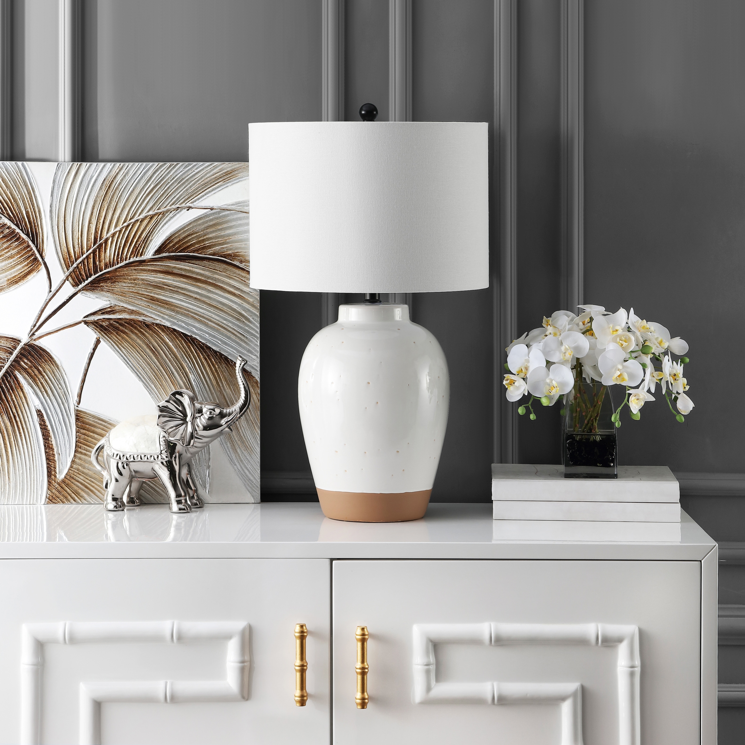 SAFAVIEH Lighting Corinda 27-inch Speckled Ivory LED Table Lamp - 16" W x 16" L x 27.5" H - 16Wx16Dx28H