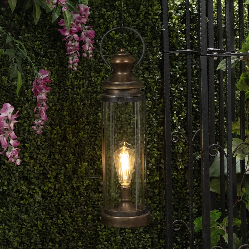 Gold Metal and Glass Lantern with Warm White LED- Large