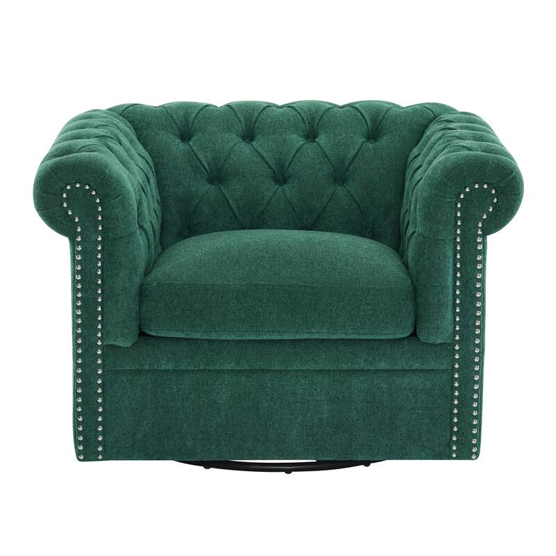 Roomfitters Chesterfield Swivel Club Chair, Tufted Accent Armchair for Living Room