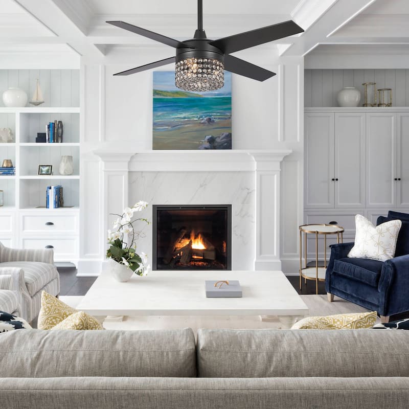 48" Modern Black Crystal Chandelier Ceiling Fan with Light Kit and Remote - 48 in. W X 48 in. D X 17 in. H