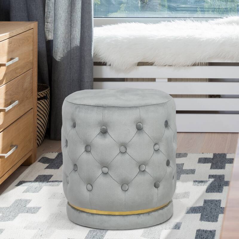 Adeco 18.3" Height Button Tufted Upholstered Round Ottoman