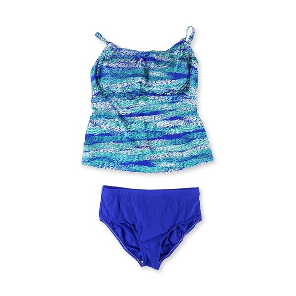 Island Escape Womens High Neck Brief 2 Piece Tankini, Blue, 14. Opens flyout.