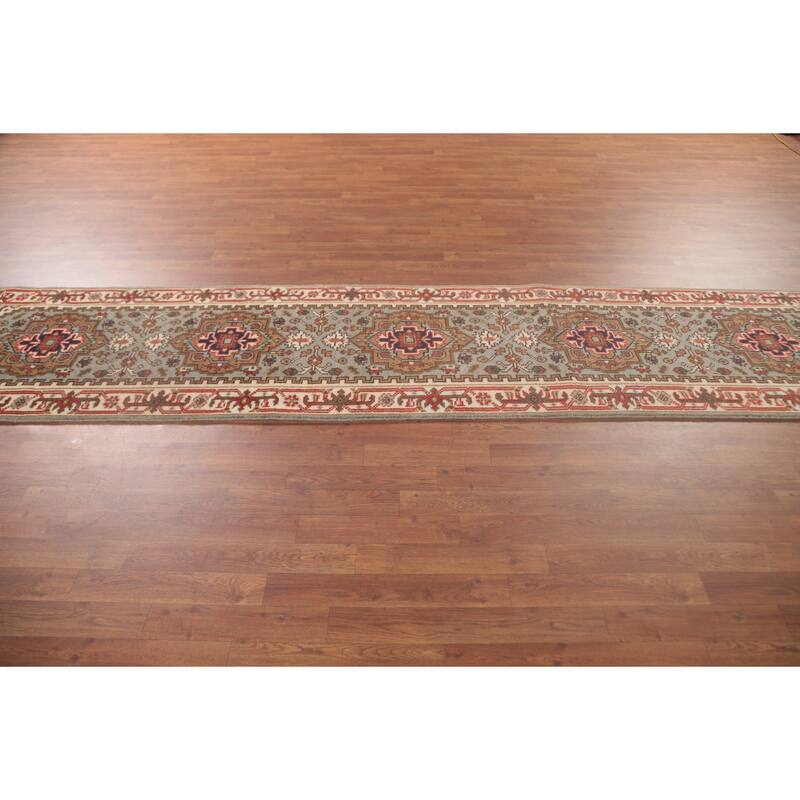 Grey Heriz-Serapi Oriental Runner Rug Handmade Wool Carpet - 2'6"x 12'0"