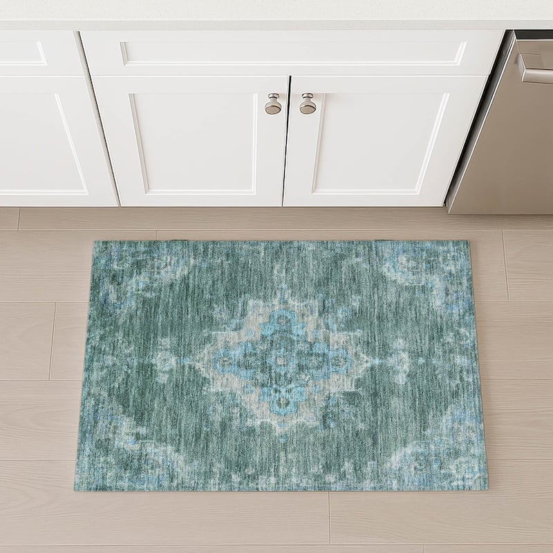 Machine Washable Indoor/ Outdoor Traditional Tabriz Chantille Rug