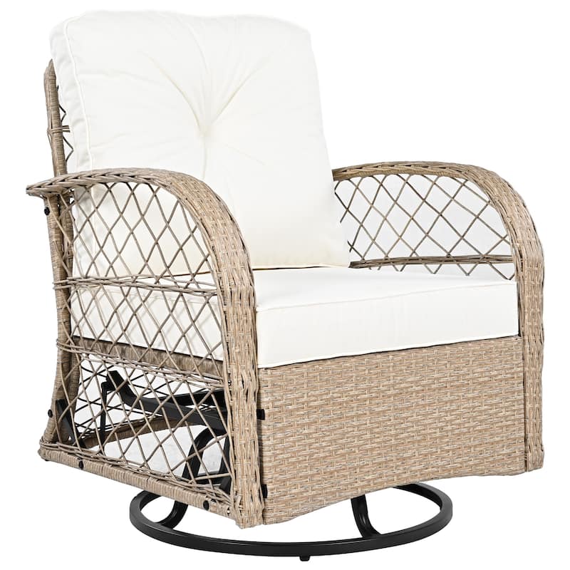 3-Piece Outdoor Chair Table Set Chat with Square Table & 2 Swiveling Chairs Set 2-person Rattan Seating Group for Garden