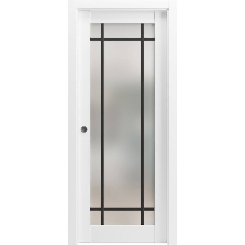 French Pocket Door 18 x 80 Planum 2112 White Silk Kit Trims Rail - White - 24" x 84"