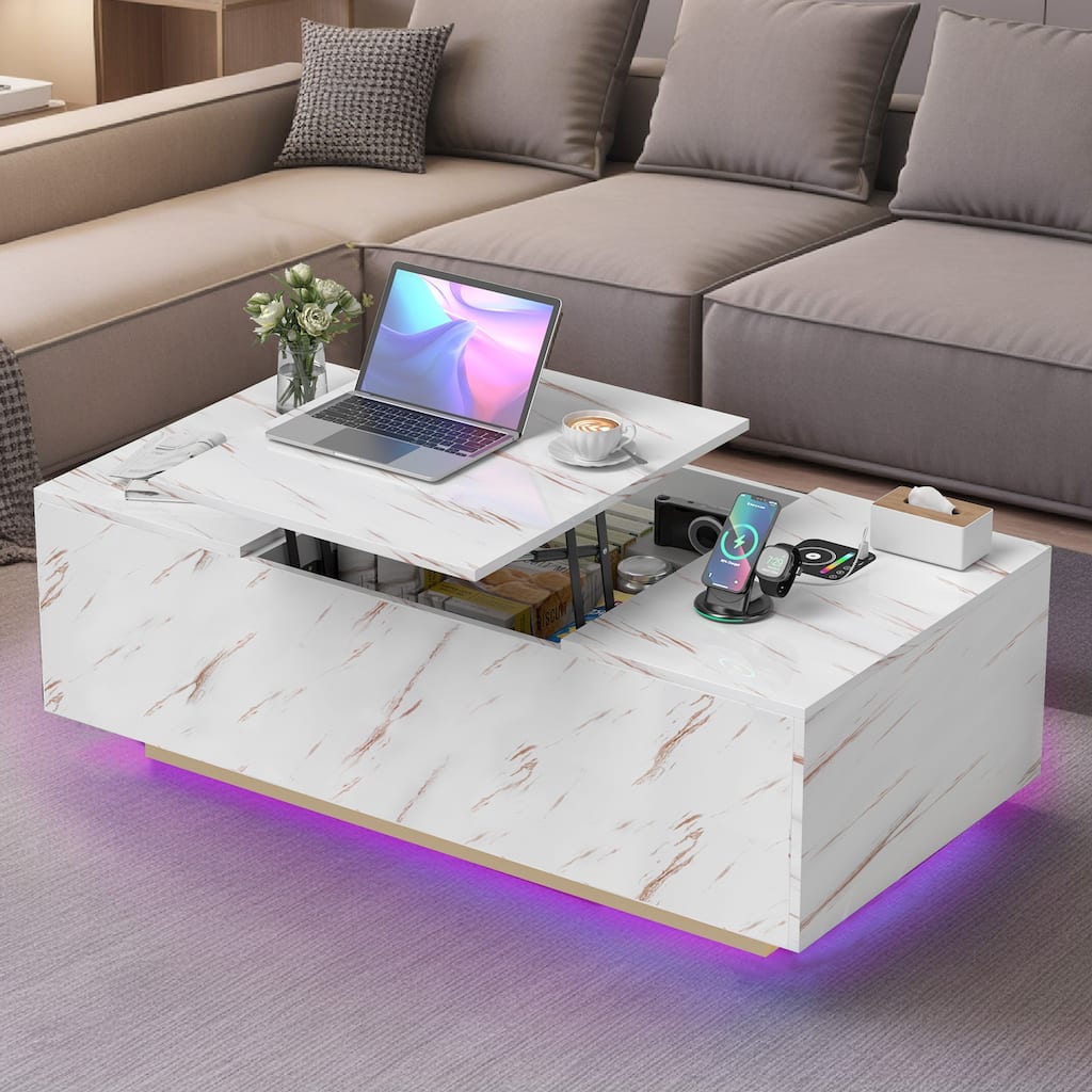 Pocassy 47.2" Lift Top Coffee Tables with Drawers and Large Storage