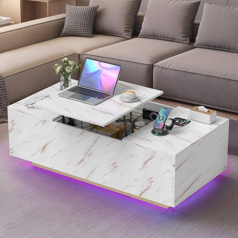 Pocassy 47.2" Lift Top Coffee Tables with Drawers and Large Storage - White