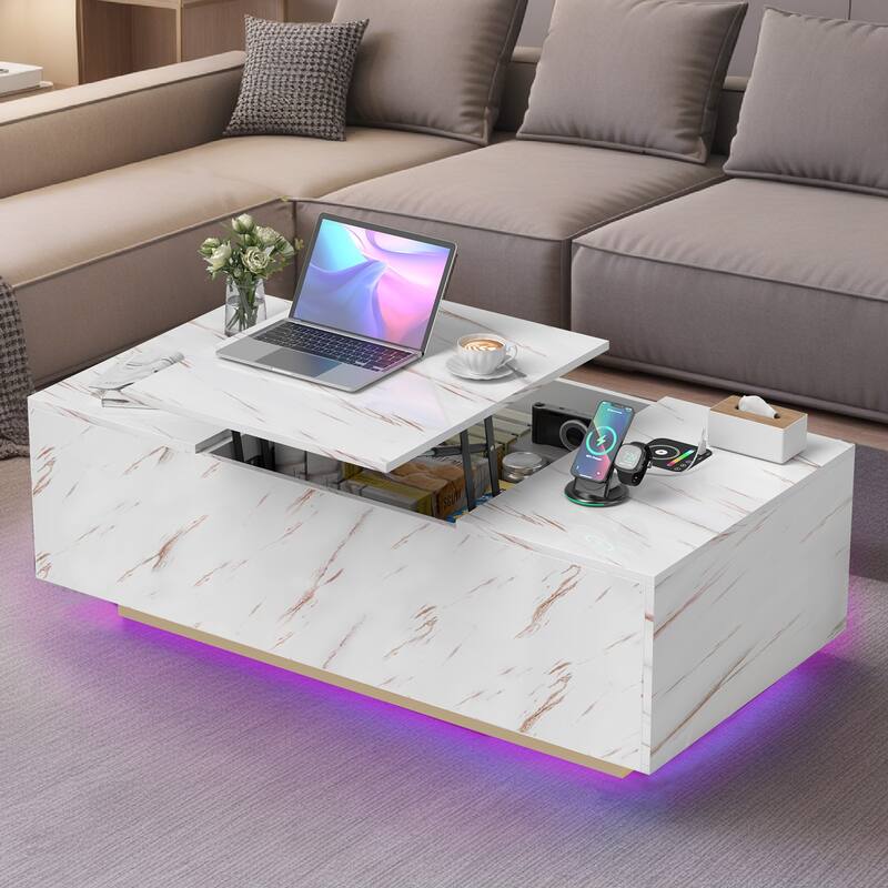 Pocassy LED Coffee Table 47.2" Coffee Tables with Storage Shelf