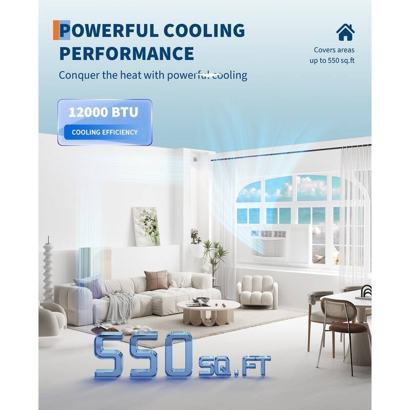 12,000 BTU Window Air Conditioner for Room Up to 550 Sq. Ft, Smart WIFI Control
