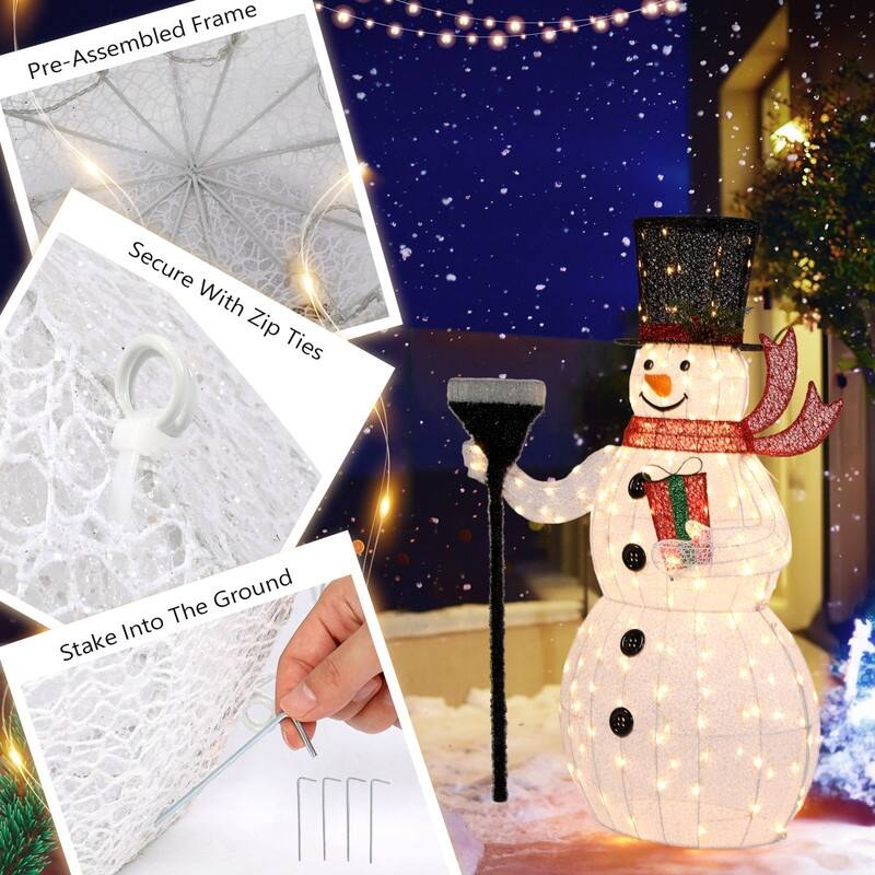 5ft Lighted Christmas Snowman Outdoor Decorations with Broom（ Pre-lit 200 LED ） - White