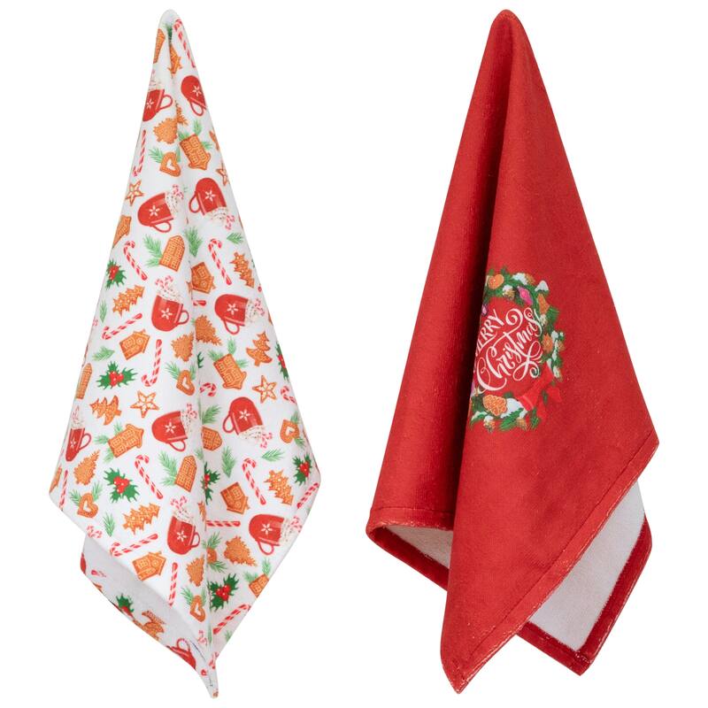 Merry Christmas Kitchen Tea Towels - 26" - Set of 2