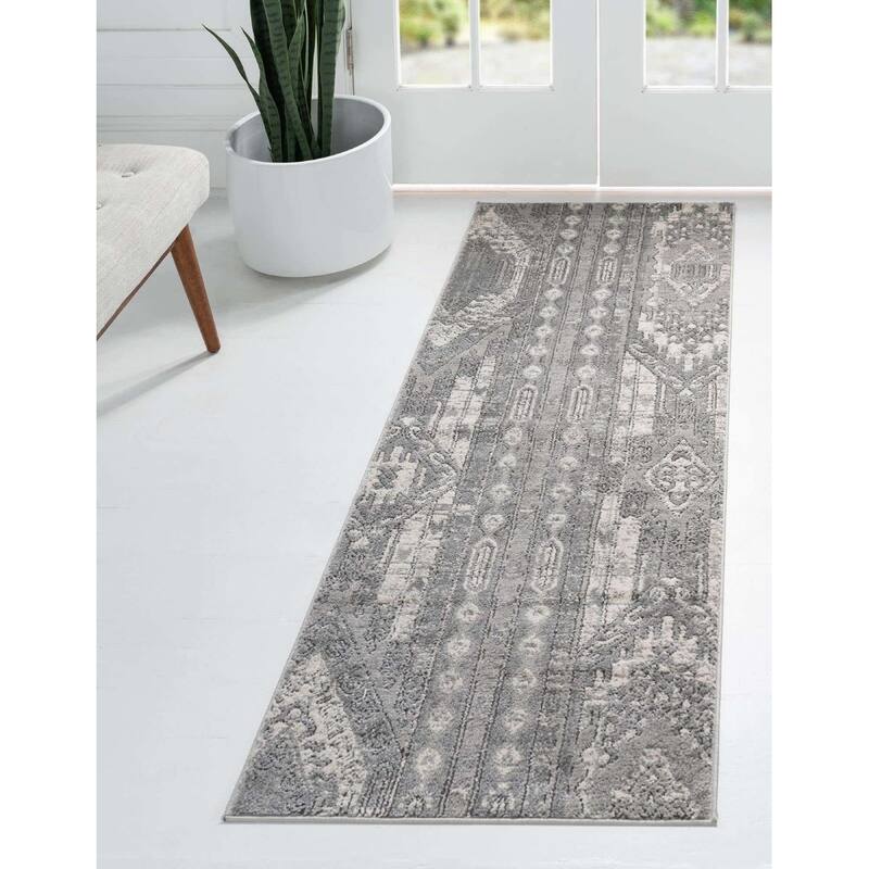 Transitional Wedo Collection Area Rug - 2'2"x12' - Gray