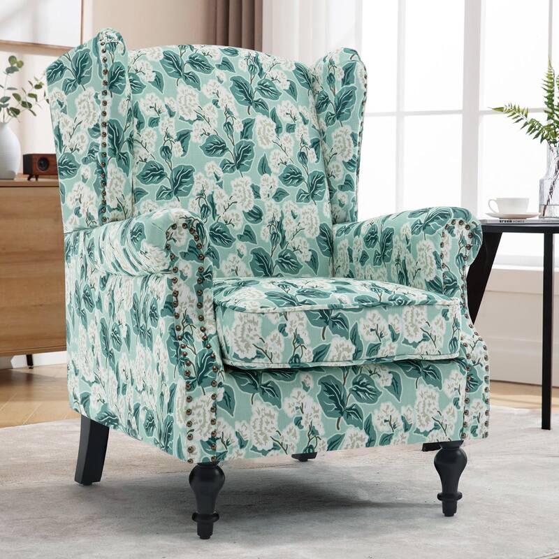 HOMYKA 29'' Wide Floral Pattern Wingback Accent Armchair with Nailhead Trim