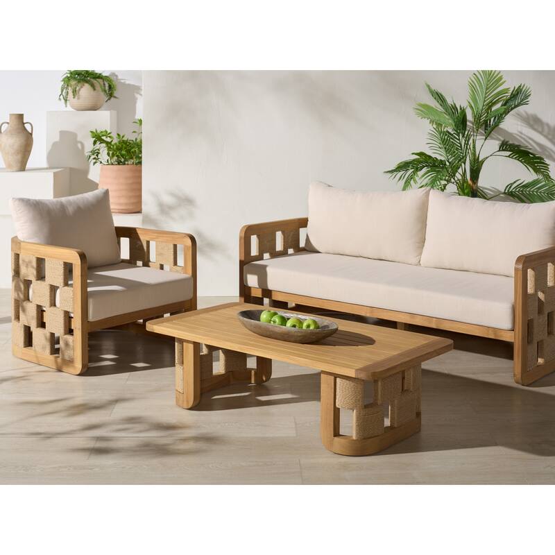 SAFAVIEH Couture Skipper Teak Patio Sofa - 69"W x 30"D x 24"H