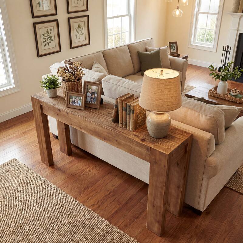 63-Inch Farmhouse Solid Wood Console Table