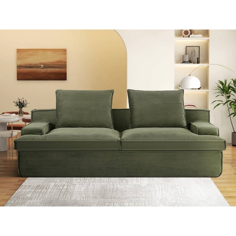 Oversized 4 Seater Green Corduroy Sofa, 91x41x27 inches, No Assembly