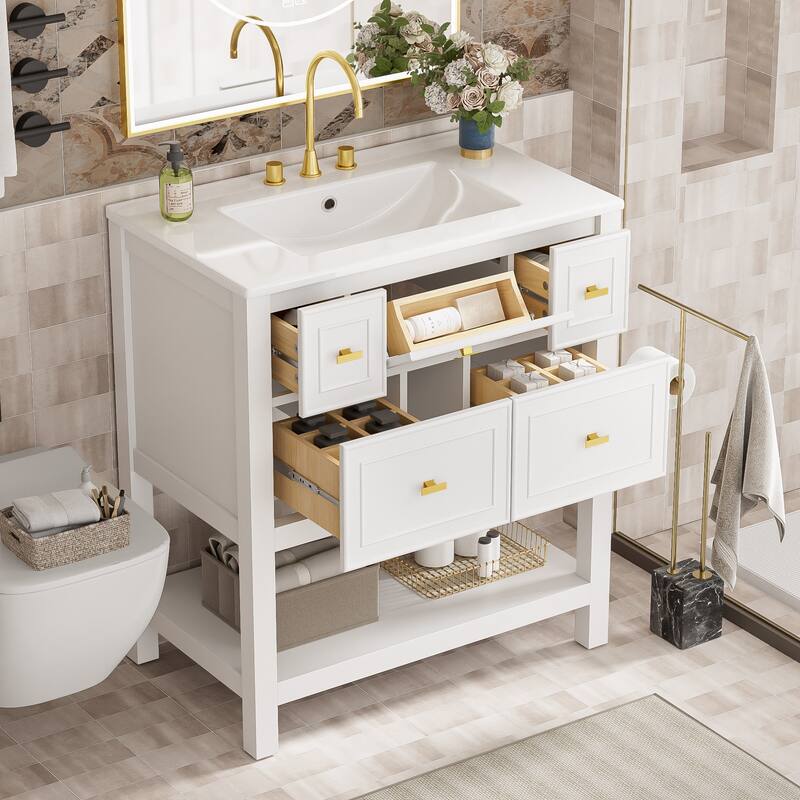 30 in. W x 18 in. D x 34 in. H Single Sink Freestanding Bath Vanity with White Sink Top - 30'' x 18'' x 34''